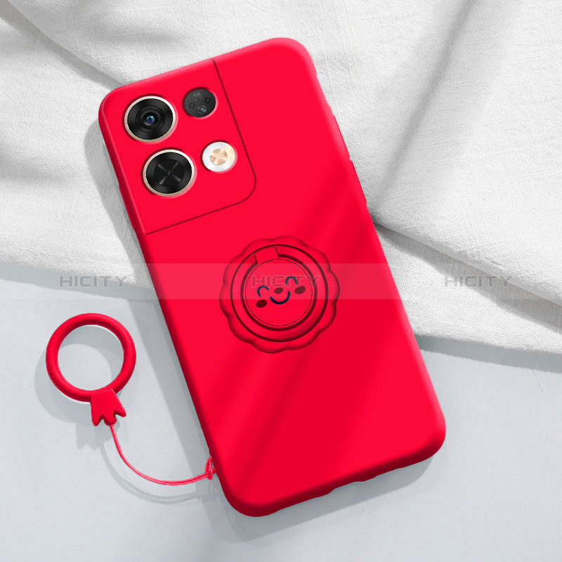 Coque Ultra Fine Silicone Souple Housse Etui avec Support Bague Anneau Aimante Magnetique S01 pour Xiaomi Redmi Note 13 5G Rouge Plus