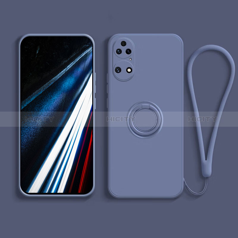 Coque Ultra Fine Silicone Souple Housse Etui avec Support Bague Anneau Aimante Magnetique S02 pour Huawei P50 Gris Lavende Plus