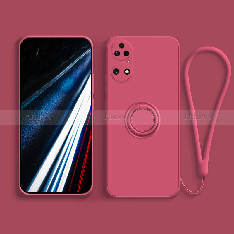 Coque Ultra Fine Silicone Souple Housse Etui avec Support Bague Anneau Aimante Magnetique S02 pour Huawei P50 Pro Rouge Plus