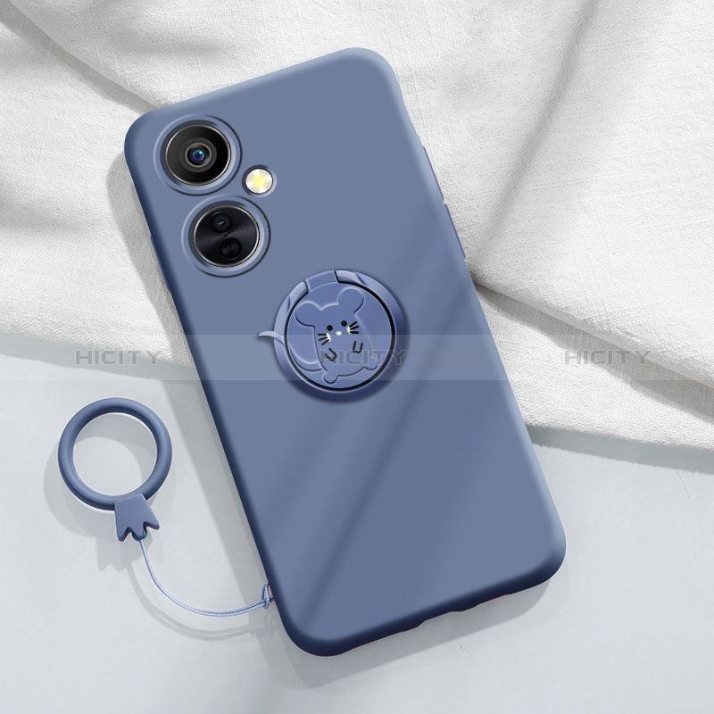 Coque Ultra Fine Silicone Souple Housse Etui avec Support Bague Anneau Aimante Magnetique S02 pour OnePlus Nord CE 3 5G Gris Lavende Plus