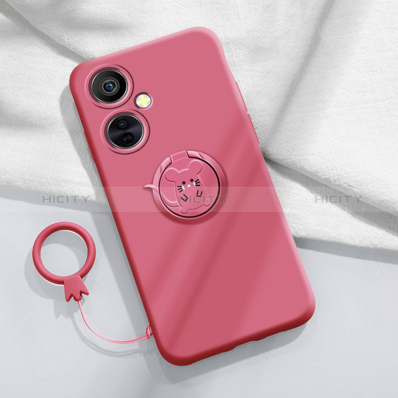 Coque Ultra Fine Silicone Souple Housse Etui avec Support Bague Anneau Aimante Magnetique S02 pour OnePlus Nord CE 3 5G Rose Rouge Plus