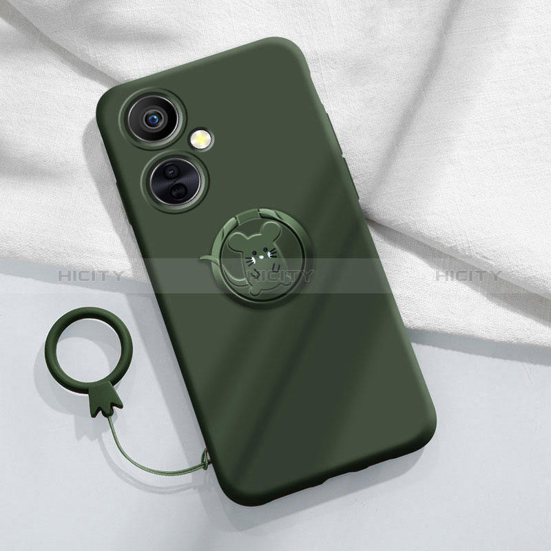 Coque Ultra Fine Silicone Souple Housse Etui avec Support Bague Anneau Aimante Magnetique S02 pour OnePlus Nord CE 3 5G Vert Nuit Plus