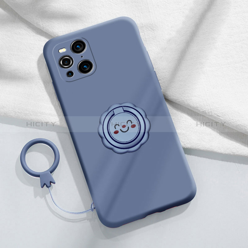 Coque Ultra Fine Silicone Souple Housse Etui avec Support Bague Anneau Aimante Magnetique S02 pour Oppo Find X3 5G Gris Lavende Plus