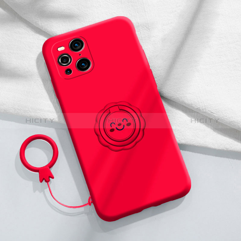 Coque Ultra Fine Silicone Souple Housse Etui avec Support Bague Anneau Aimante Magnetique S02 pour Oppo Find X3 5G Rouge Plus