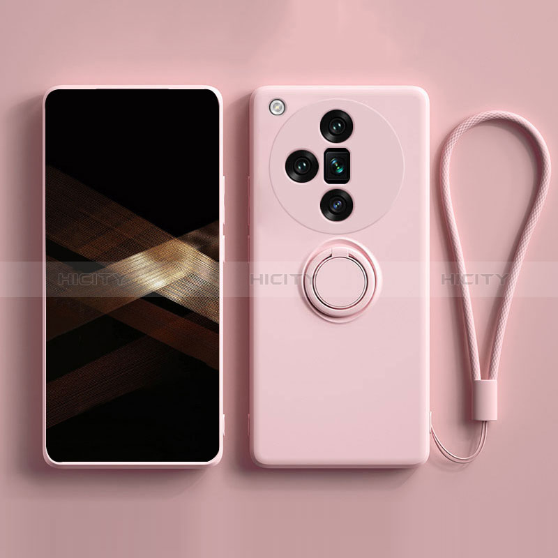 Coque Ultra Fine Silicone Souple Housse Etui avec Support Bague Anneau Aimante Magnetique S02 pour Oppo Find X7 5G Rose Plus