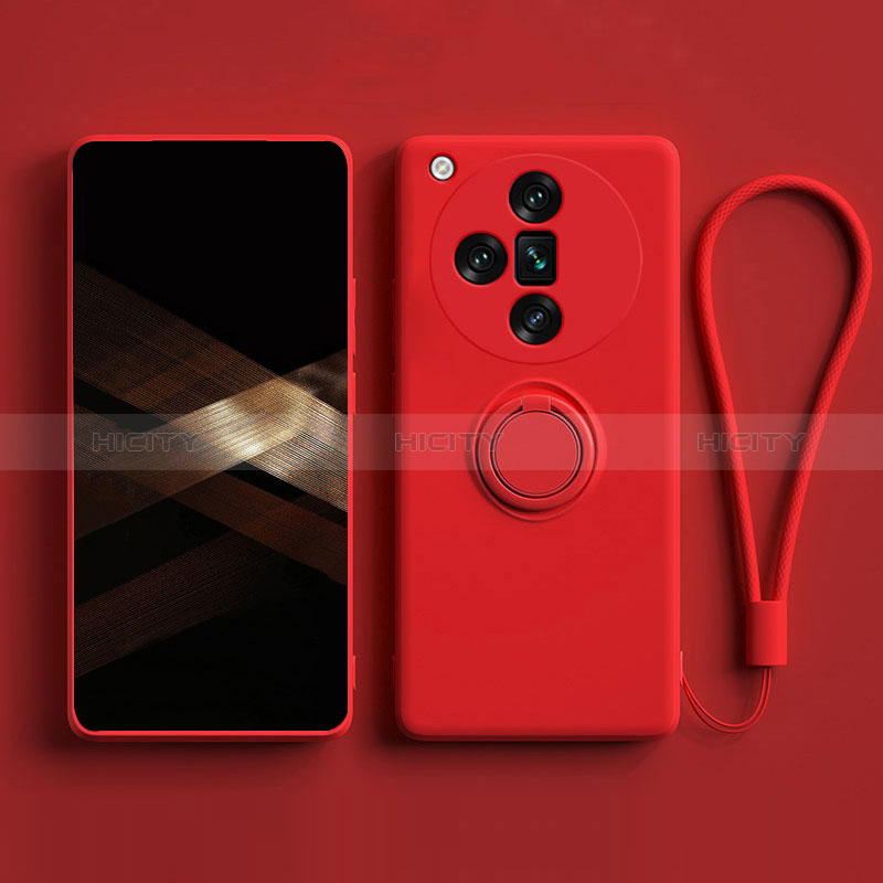 Coque Ultra Fine Silicone Souple Housse Etui avec Support Bague Anneau Aimante Magnetique S02 pour Oppo Find X7 Ultra 5G Rouge Plus