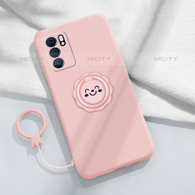 Coque Ultra Fine Silicone Souple Housse Etui avec Support Bague Anneau Aimante Magnetique S02 pour Oppo Reno6 5G Rose Plus