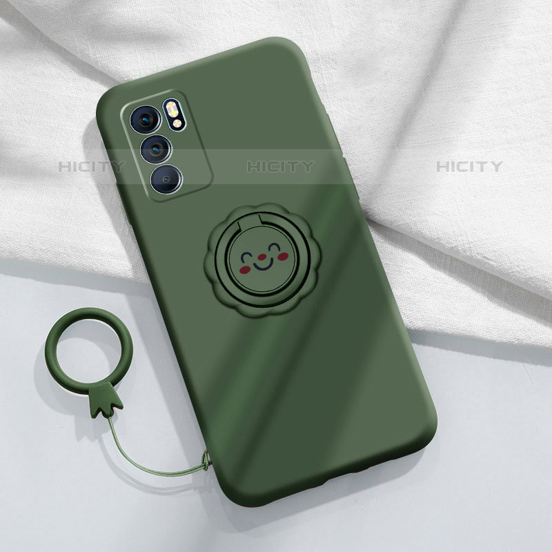 Coque Ultra Fine Silicone Souple Housse Etui avec Support Bague Anneau Aimante Magnetique S02 pour Oppo Reno6 5G Vert Nuit Plus