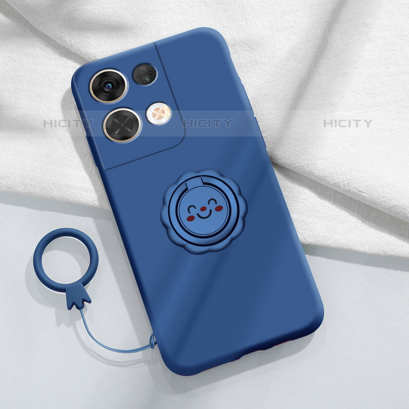 Coque Ultra Fine Silicone Souple Housse Etui avec Support Bague Anneau Aimante Magnetique S02 pour Oppo Reno8 5G Bleu Plus