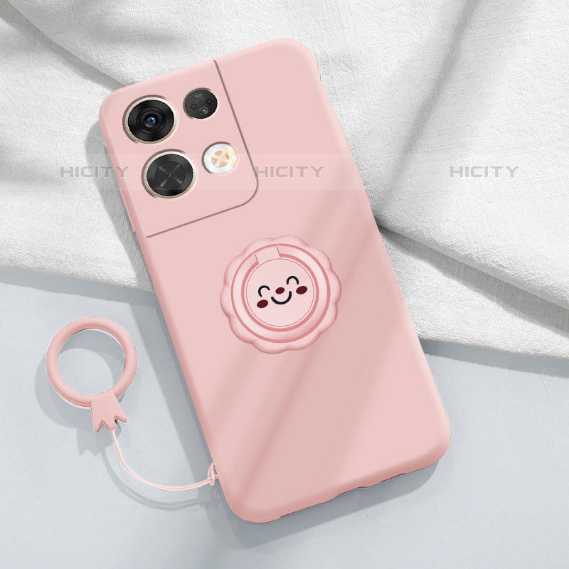 Coque Ultra Fine Silicone Souple Housse Etui avec Support Bague Anneau Aimante Magnetique S02 pour Oppo Reno8 5G Rose Plus