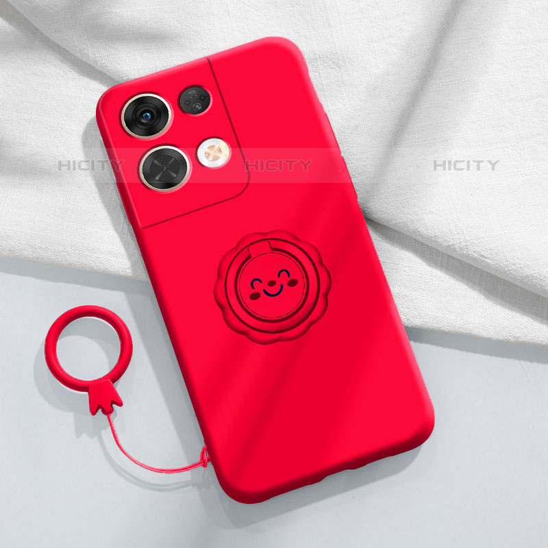 Coque Ultra Fine Silicone Souple Housse Etui avec Support Bague Anneau Aimante Magnetique S02 pour Oppo Reno8 5G Rouge Plus