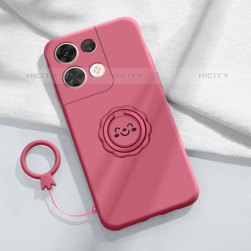 Coque Ultra Fine Silicone Souple Housse Etui avec Support Bague Anneau Aimante Magnetique S02 pour Oppo Reno8 Pro+ Plus 5G Rose Rouge Plus