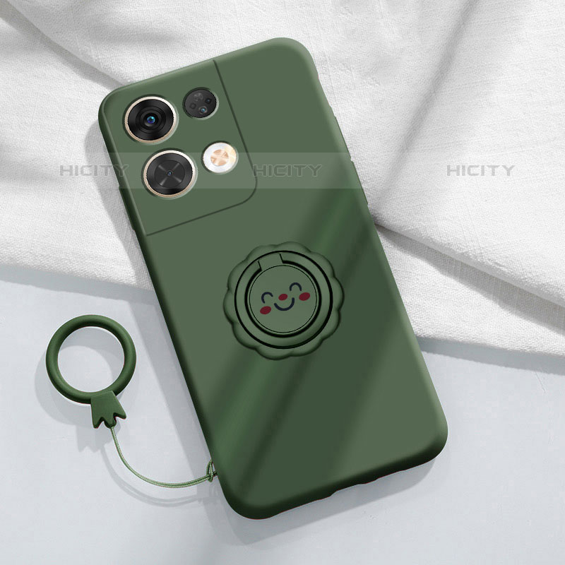 Coque Ultra Fine Silicone Souple Housse Etui avec Support Bague Anneau Aimante Magnetique S02 pour Oppo Reno9 5G Vert Nuit Plus