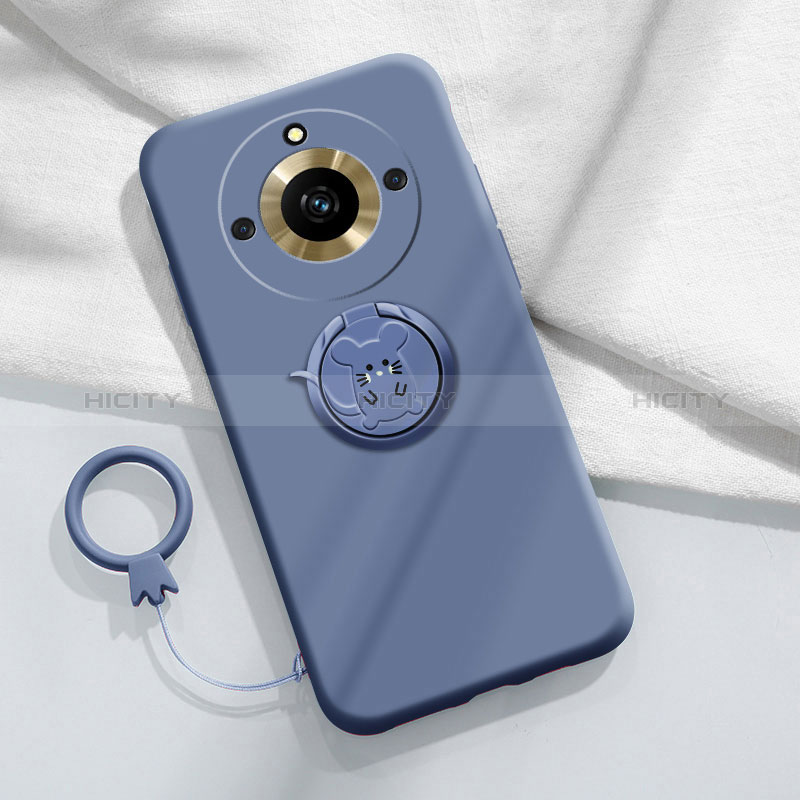 Coque Ultra Fine Silicone Souple Housse Etui avec Support Bague Anneau Aimante Magnetique S02 pour Realme 11 Pro 5G Gris Lavende Plus