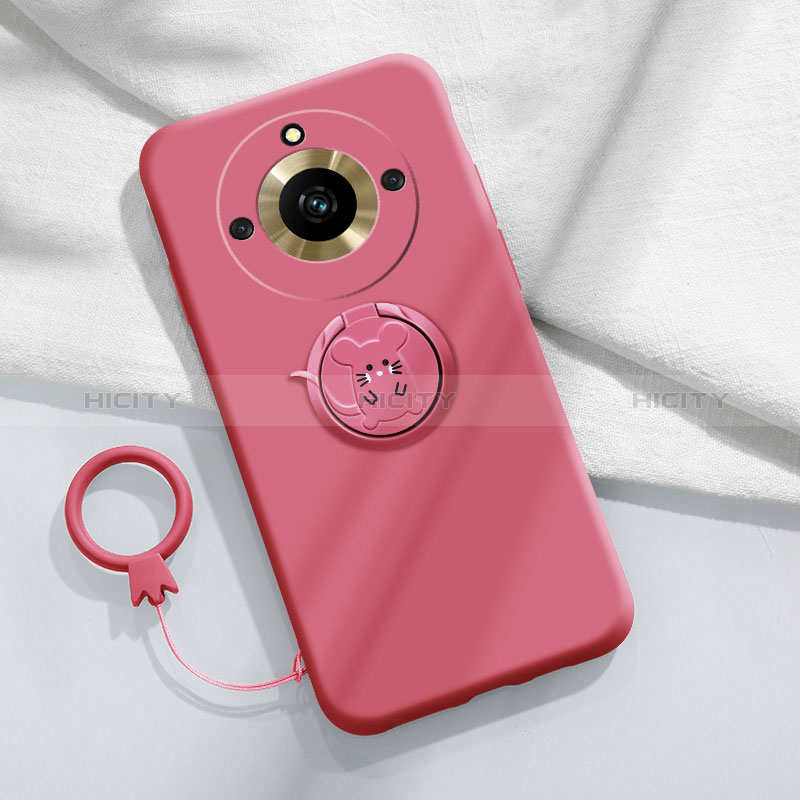 Coque Ultra Fine Silicone Souple Housse Etui avec Support Bague Anneau Aimante Magnetique S02 pour Realme 11 Pro 5G Rose Rouge Plus