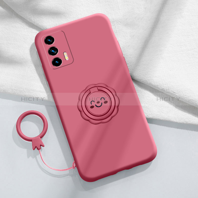 Coque Ultra Fine Silicone Souple Housse Etui avec Support Bague Anneau Aimante Magnetique S02 pour Realme GT Master 5G Rose Rouge Plus