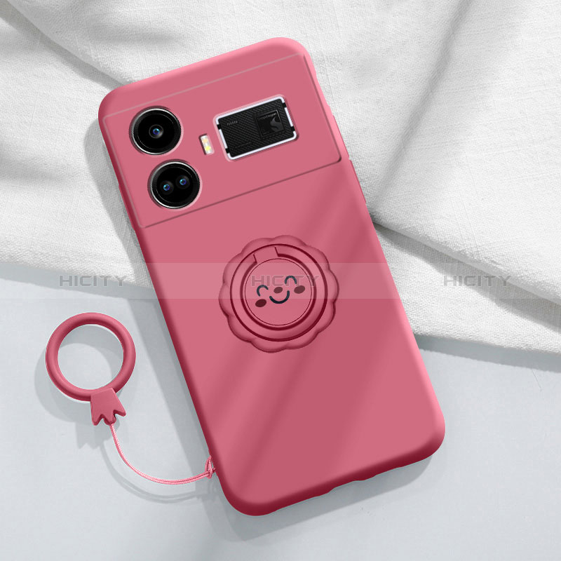 Coque Ultra Fine Silicone Souple Housse Etui avec Support Bague Anneau Aimante Magnetique S02 pour Realme GT Neo5 240W 5G Rose Rouge Plus