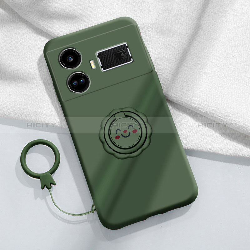 Coque Ultra Fine Silicone Souple Housse Etui avec Support Bague Anneau Aimante Magnetique S02 pour Realme GT Neo5 5G Vert Nuit Plus