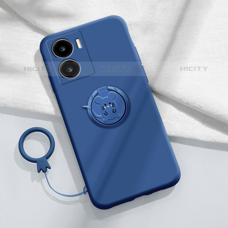 Coque Ultra Fine Silicone Souple Housse Etui avec Support Bague Anneau Aimante Magnetique S02 pour Vivo iQOO Z7x 5G Bleu Plus