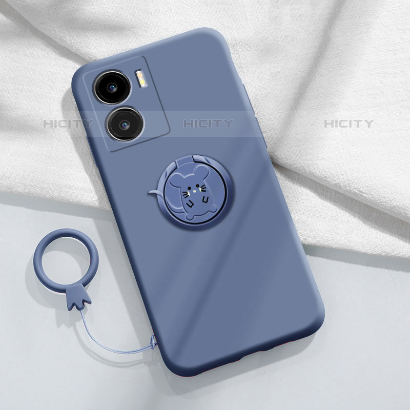 Coque Ultra Fine Silicone Souple Housse Etui avec Support Bague Anneau Aimante Magnetique S02 pour Vivo iQOO Z7x 5G Gris Lavende Plus