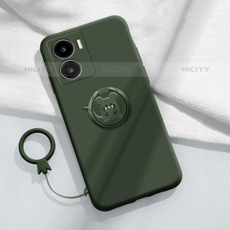 Coque Ultra Fine Silicone Souple Housse Etui avec Support Bague Anneau Aimante Magnetique S02 pour Vivo iQOO Z7x 5G Vert Nuit Plus