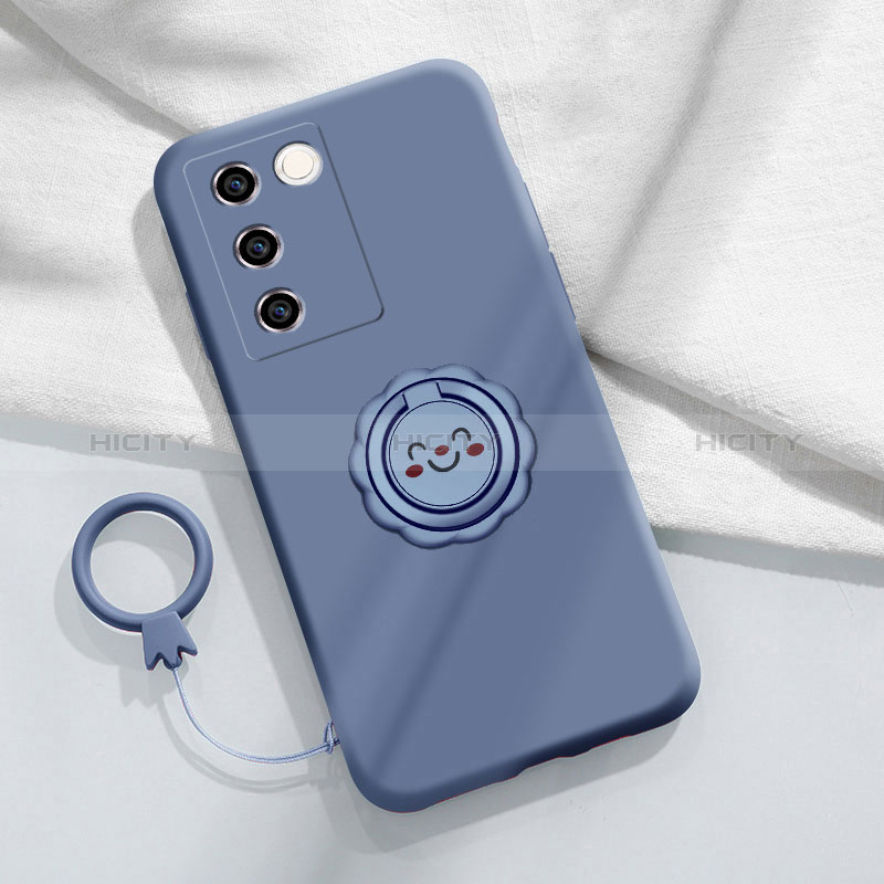 Coque Ultra Fine Silicone Souple Housse Etui avec Support Bague Anneau Aimante Magnetique S02 pour Vivo V27 5G Gris Lavende Plus