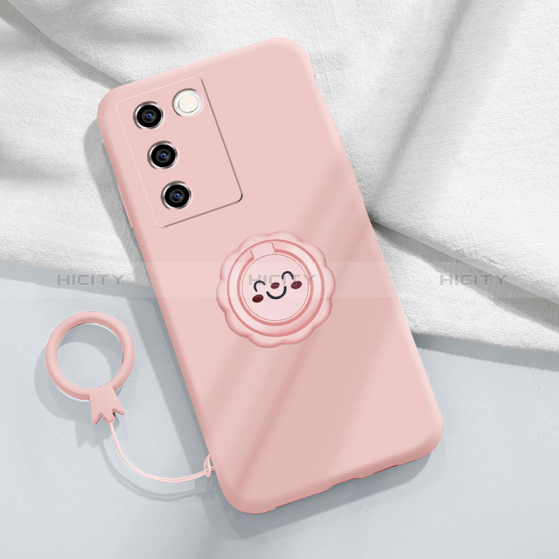 Coque Ultra Fine Silicone Souple Housse Etui avec Support Bague Anneau Aimante Magnetique S02 pour Vivo V27 5G Plus