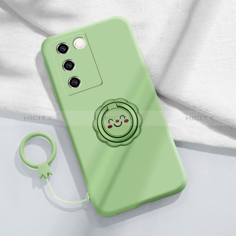 Coque Ultra Fine Silicone Souple Housse Etui avec Support Bague Anneau Aimante Magnetique S02 pour Vivo V27 5G Vert Plus