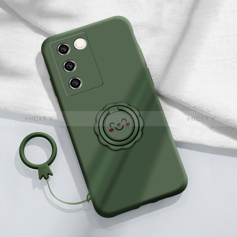 Coque Ultra Fine Silicone Souple Housse Etui avec Support Bague Anneau Aimante Magnetique S02 pour Vivo V27 Pro 5G Plus