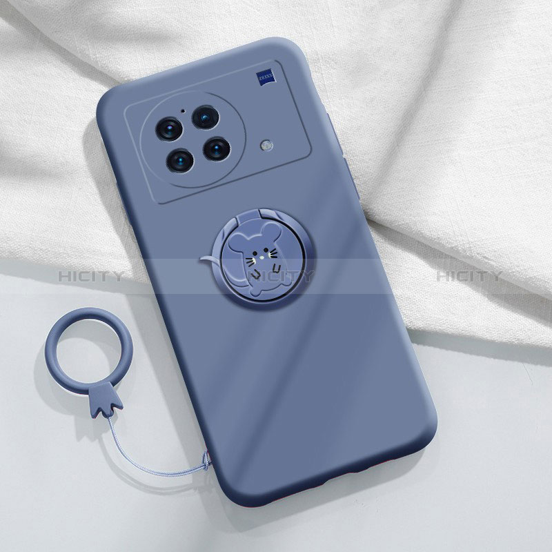 Coque Ultra Fine Silicone Souple Housse Etui avec Support Bague Anneau Aimante Magnetique S02 pour Vivo X Note Gris Lavende Plus