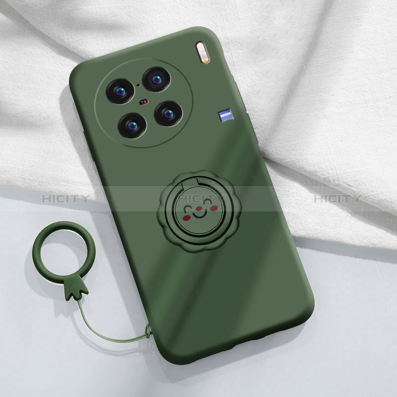 Coque Ultra Fine Silicone Souple Housse Etui avec Support Bague Anneau Aimante Magnetique S02 pour Vivo X90 5G Vert Nuit Plus