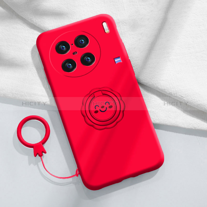 Coque Ultra Fine Silicone Souple Housse Etui avec Support Bague Anneau Aimante Magnetique S02 pour Vivo X90 Pro 5G Rouge Plus