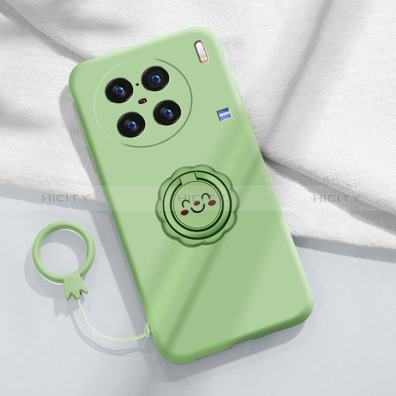 Coque Ultra Fine Silicone Souple Housse Etui avec Support Bague Anneau Aimante Magnetique S02 pour Vivo X90 Pro+ Plus 5G Vert Plus