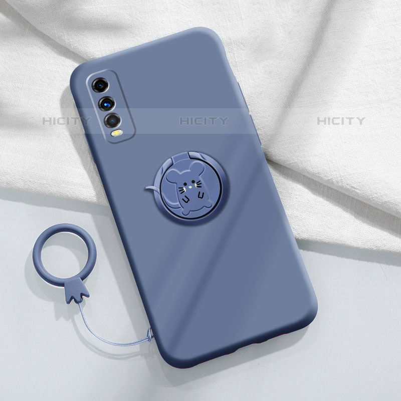 Coque Ultra Fine Silicone Souple Housse Etui avec Support Bague Anneau Aimante Magnetique S02 pour Vivo Y50t Plus