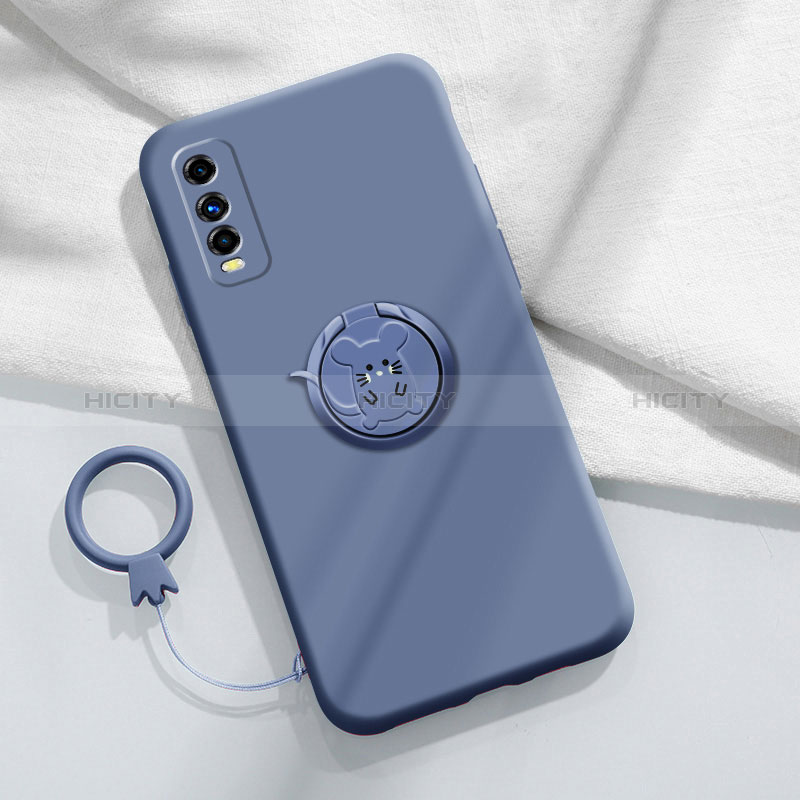 Coque Ultra Fine Silicone Souple Housse Etui avec Support Bague Anneau Aimante Magnetique S02 pour Vivo Y51s 5G Gris Lavende Plus