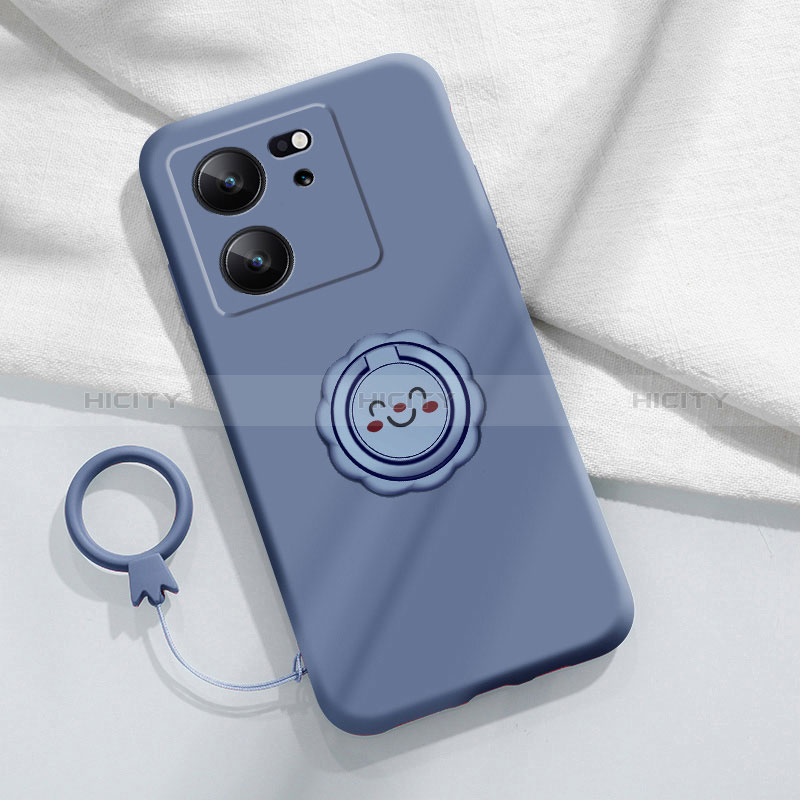 Coque Ultra Fine Silicone Souple Housse Etui avec Support Bague Anneau Aimante Magnetique S02 pour Xiaomi Mi 13T 5G Gris Lavende Plus