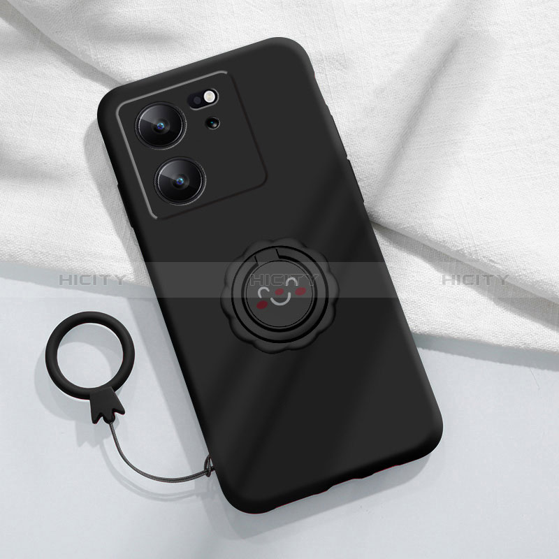 Coque Ultra Fine Silicone Souple Housse Etui avec Support Bague Anneau Aimante Magnetique S02 pour Xiaomi Mi 13T 5G Noir Plus