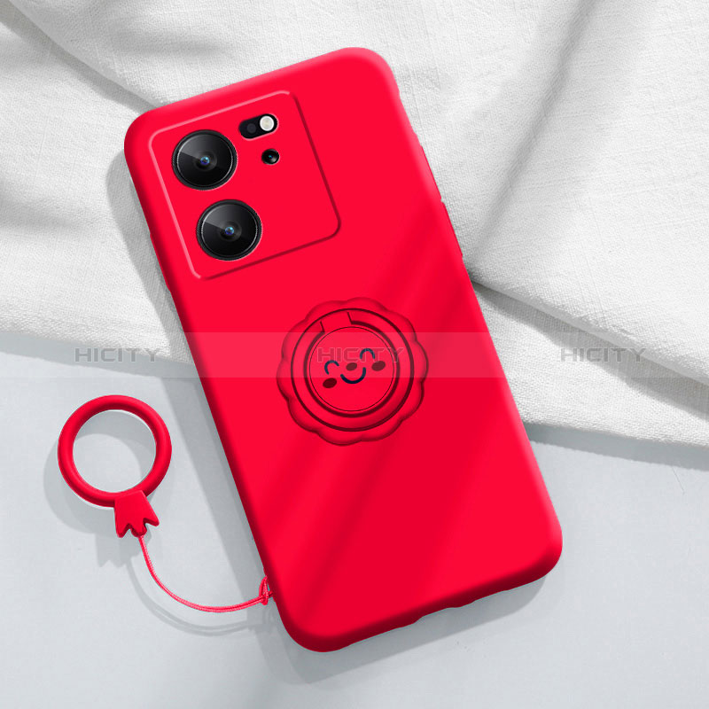 Coque Ultra Fine Silicone Souple Housse Etui avec Support Bague Anneau Aimante Magnetique S02 pour Xiaomi Mi 13T 5G Rouge Plus