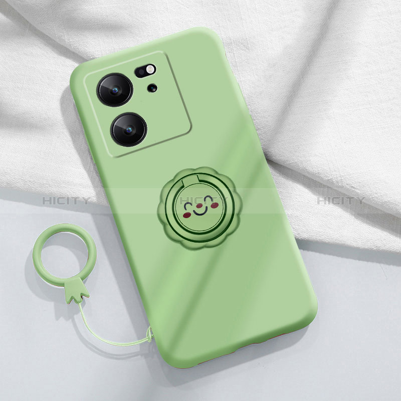 Coque Ultra Fine Silicone Souple Housse Etui avec Support Bague Anneau Aimante Magnetique S02 pour Xiaomi Mi 13T Pro 5G Vert Plus