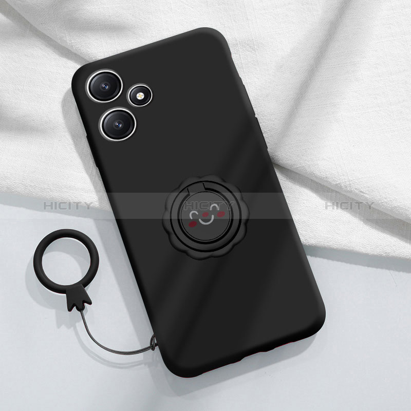 Coque Ultra Fine Silicone Souple Housse Etui avec Support Bague Anneau Aimante Magnetique S02 pour Xiaomi Poco M6 Pro 5G Noir Plus