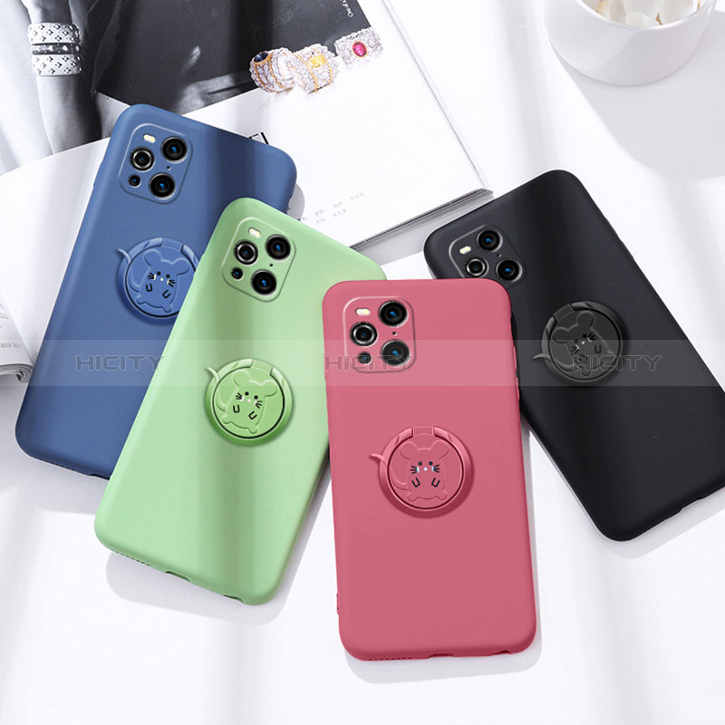 Coque Ultra Fine Silicone Souple Housse Etui avec Support Bague Anneau Aimante Magnetique S03 pour Oppo Find X3 5G Plus