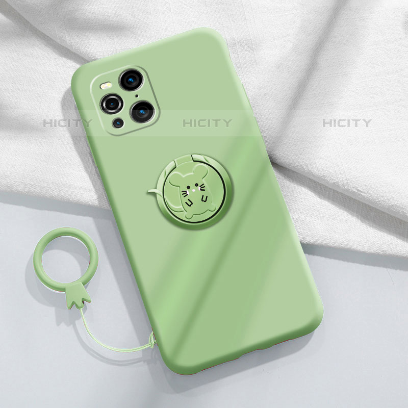 Coque Ultra Fine Silicone Souple Housse Etui avec Support Bague Anneau Aimante Magnetique S03 pour Oppo Find X3 Pro 5G Pastel Vert Plus