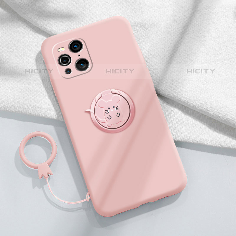 Coque Ultra Fine Silicone Souple Housse Etui avec Support Bague Anneau Aimante Magnetique S03 pour Oppo Find X3 Pro 5G Rose Plus