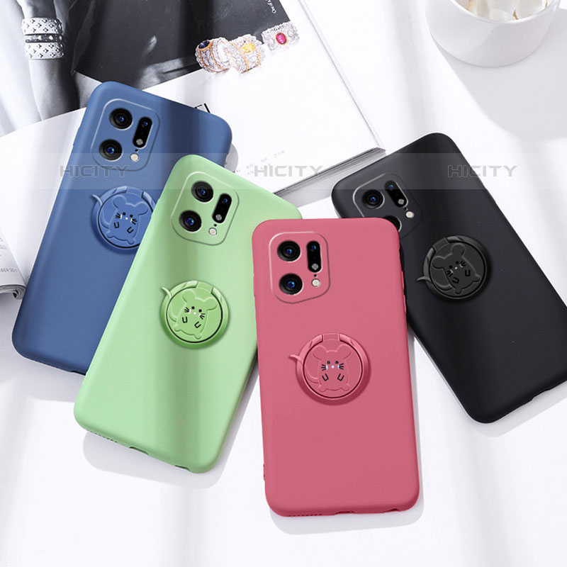 Coque Ultra Fine Silicone Souple Housse Etui avec Support Bague Anneau Aimante Magnetique S03 pour Oppo Find X5 Pro 5G Plus