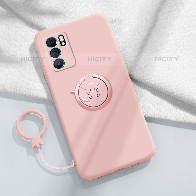 Coque Ultra Fine Silicone Souple Housse Etui avec Support Bague Anneau Aimante Magnetique S03 pour Oppo Reno6 5G Rose Plus