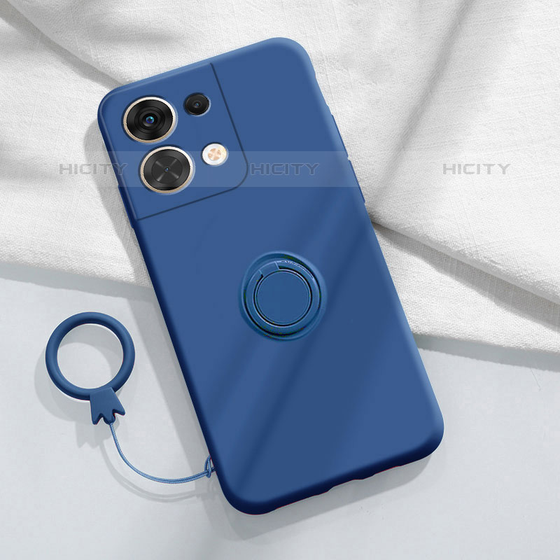 Coque Ultra Fine Silicone Souple Housse Etui avec Support Bague Anneau Aimante Magnetique S03 pour Oppo Reno8 5G Bleu Plus