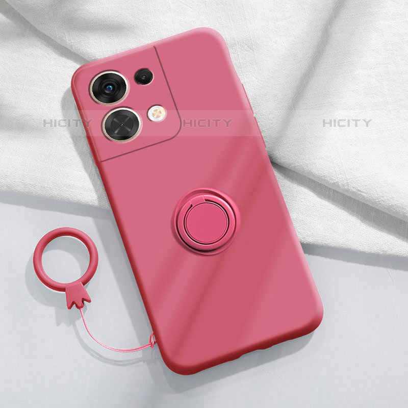 Coque Ultra Fine Silicone Souple Housse Etui avec Support Bague Anneau Aimante Magnetique S03 pour Oppo Reno8 Pro 5G Rouge Plus