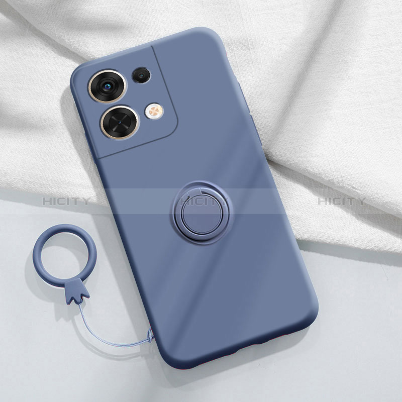 Coque Ultra Fine Silicone Souple Housse Etui avec Support Bague Anneau Aimante Magnetique S03 pour Oppo Reno9 Pro+ Plus 5G Gris Lavende Plus