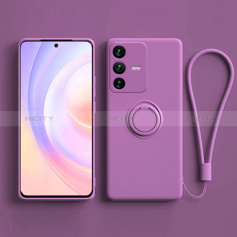 Coque Ultra Fine Silicone Souple Housse Etui avec Support Bague Anneau Aimante Magnetique S03 pour Vivo V23 Pro 5G Violet Plus