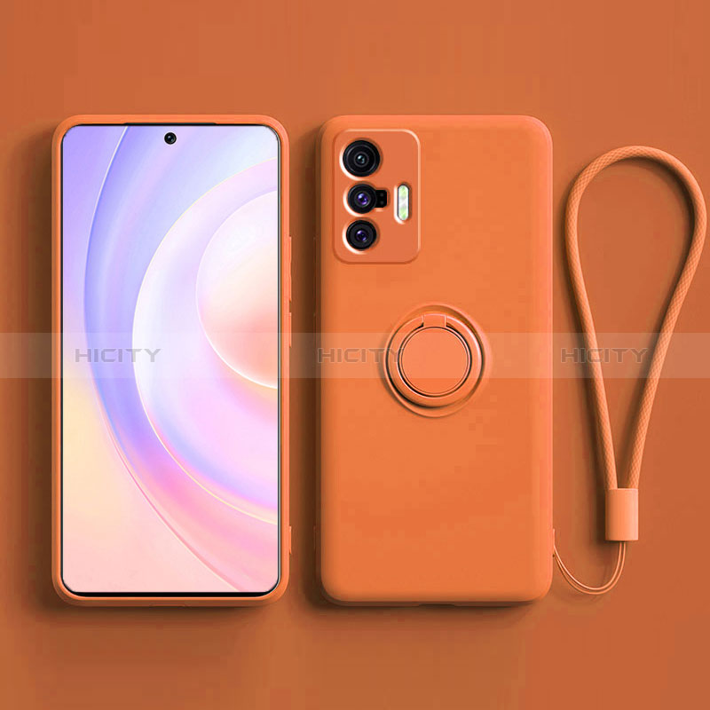 Coque Ultra Fine Silicone Souple Housse Etui avec Support Bague Anneau Aimante Magnetique S03 pour Vivo X70 5G Orange Plus